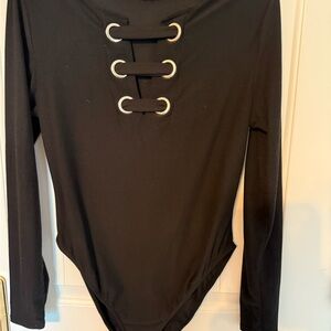 Black Long Sleeve Top with Grommet Detail